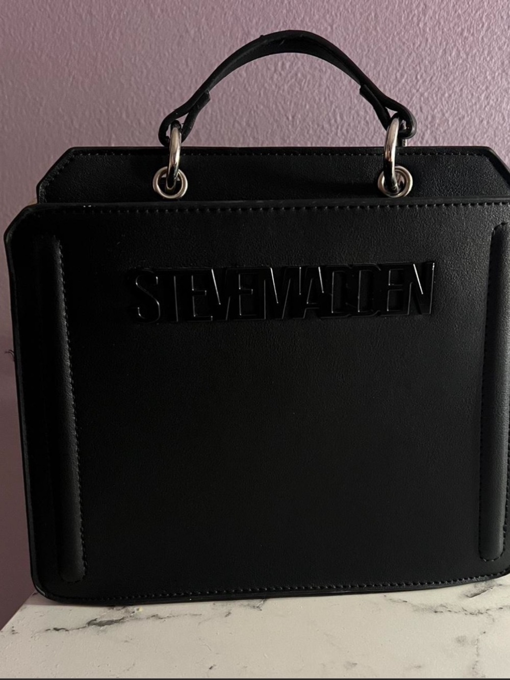 Steve Madden Black Structured Satchel with Top Handle
